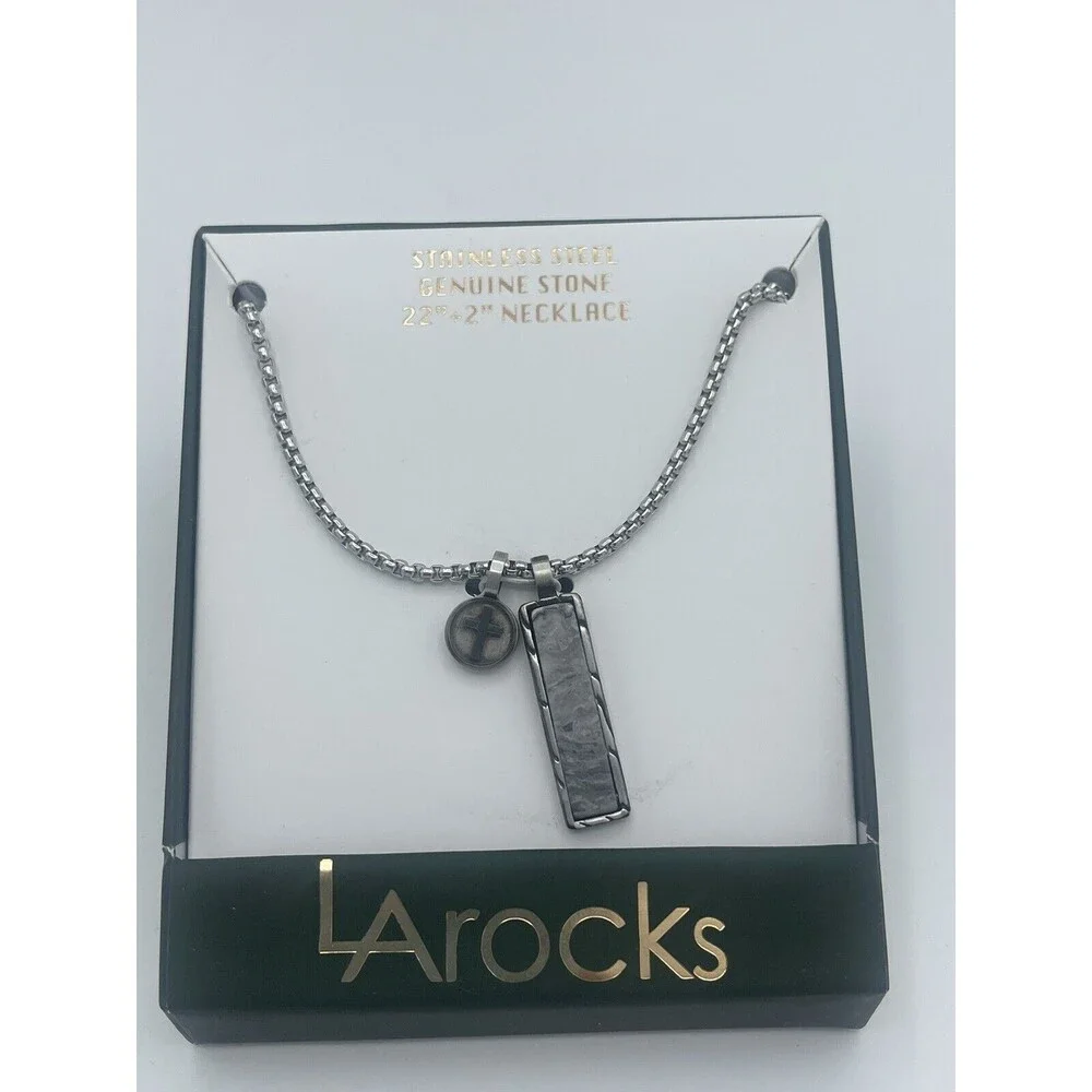 LA rocks Men’s Stainless Steel Genuine Stone Necklace New